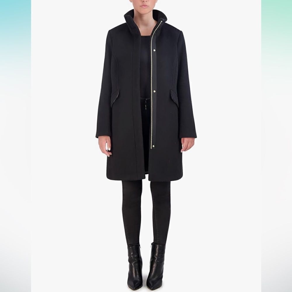 Cole Haan Wool Double Face Hidden Zipper Coat in Black Size Small NWT